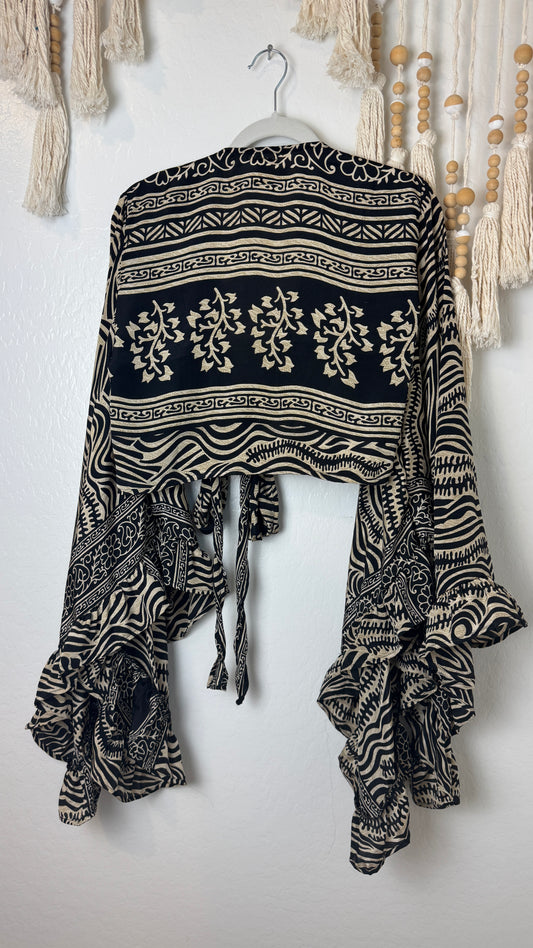 Bell Sleeve Silk Wrap Tie Top 001