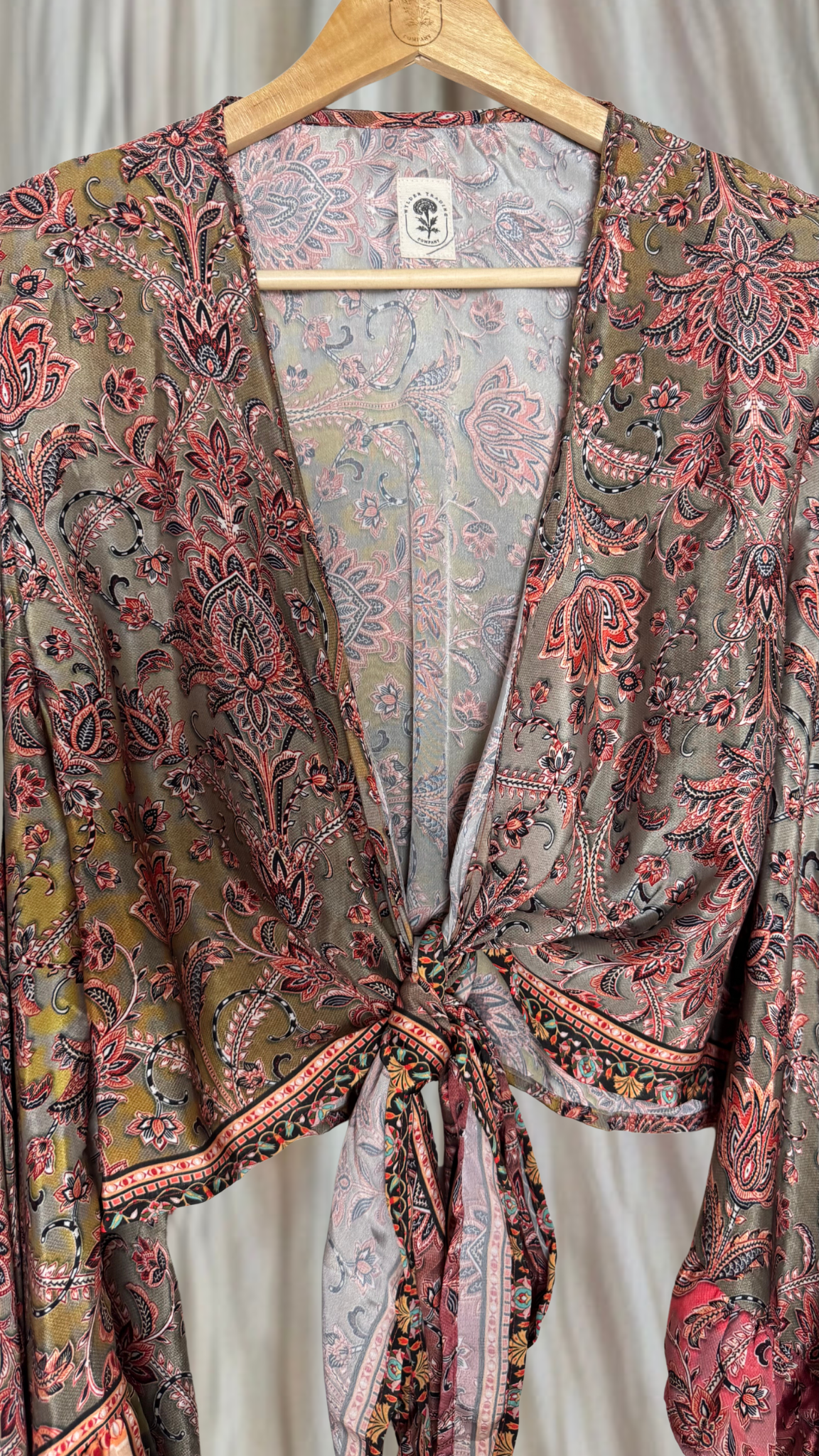 Bell Sleeve Silk Wrap Tie Top 001