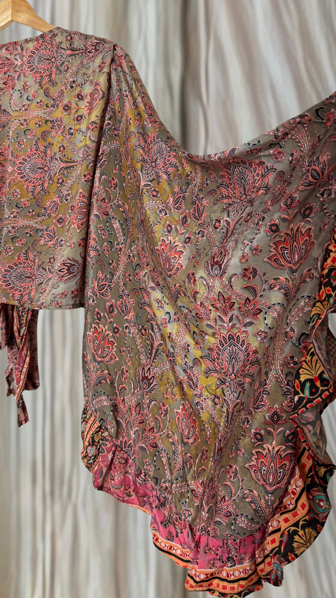 Bell Sleeve Silk Wrap Tie Top 001
