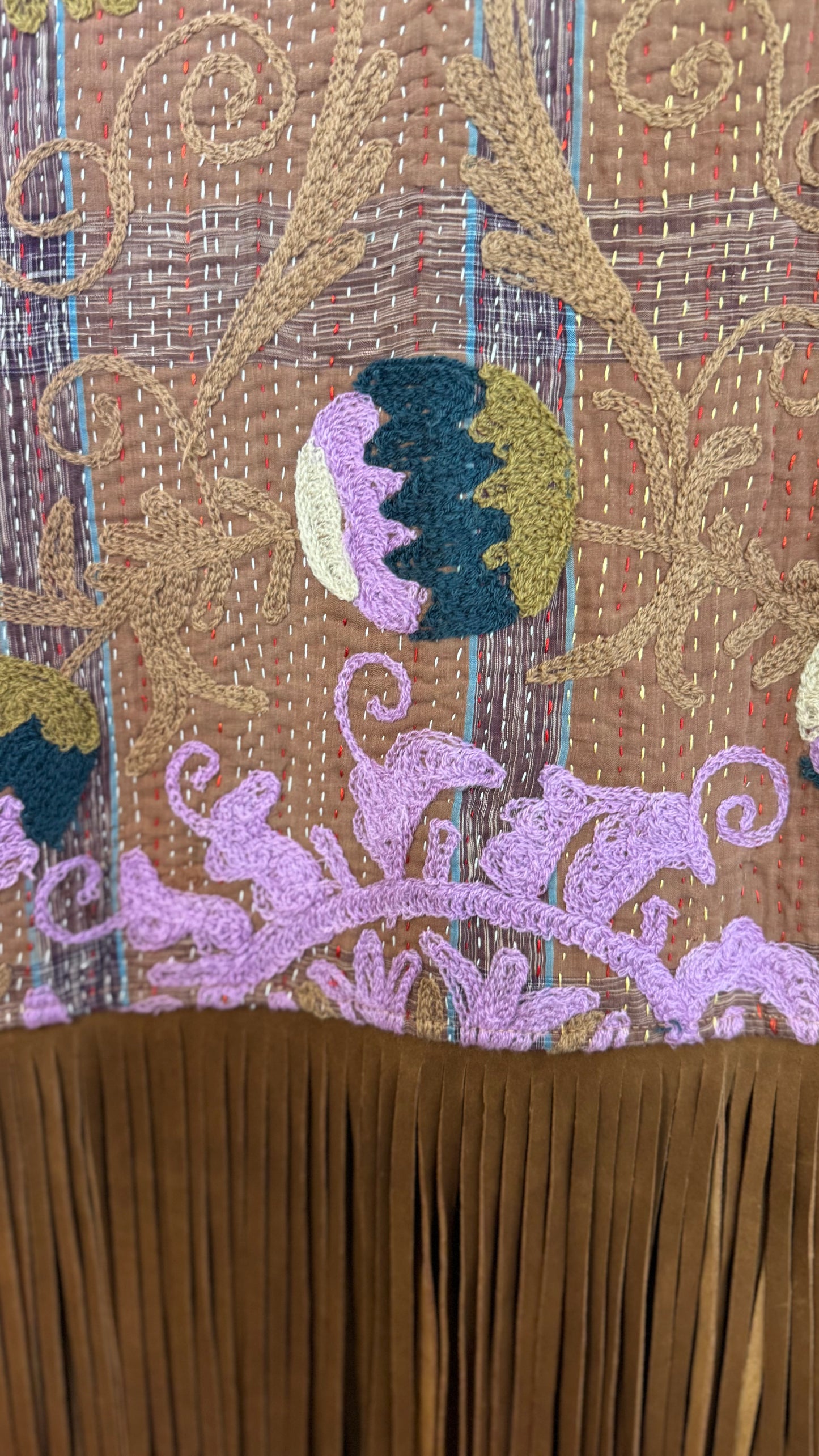 Artisan Textile Vest (Long Fringe - Tan) 018