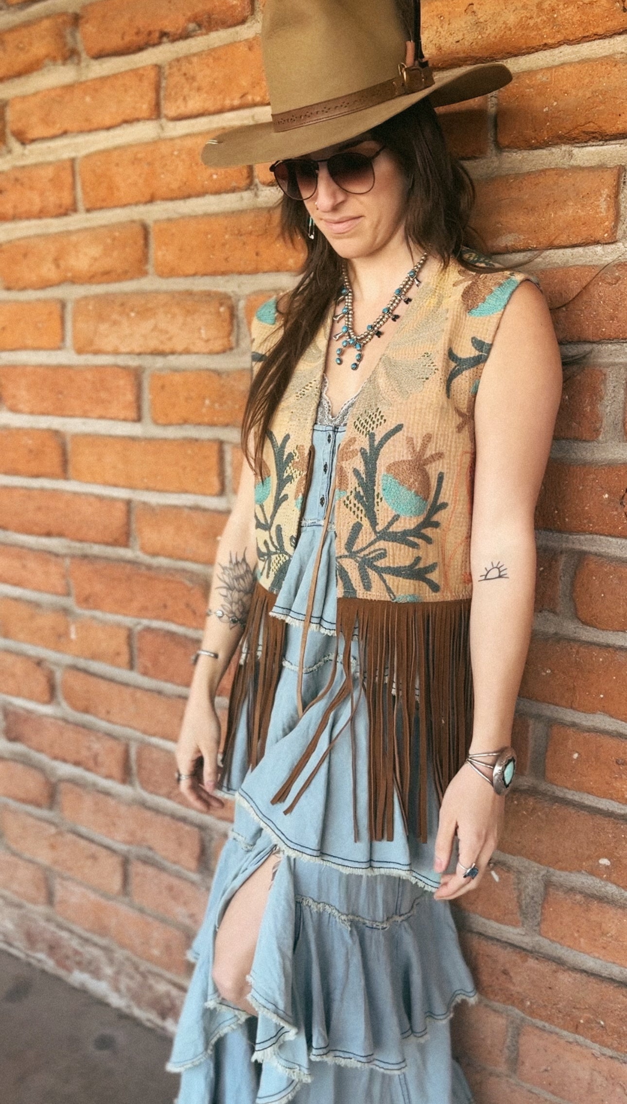 Artisan Textile Vest (Long Fringe - Tan) 003