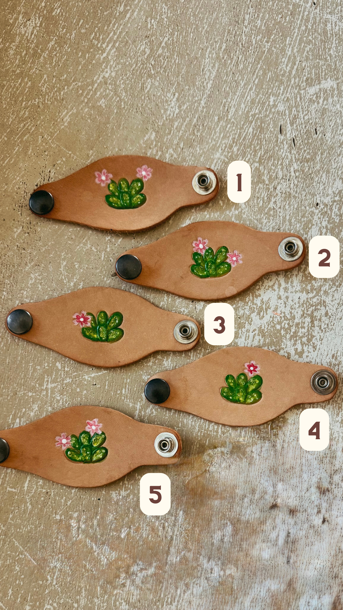 Leather Handcrafted Bolo Slide - Cactus Blossom