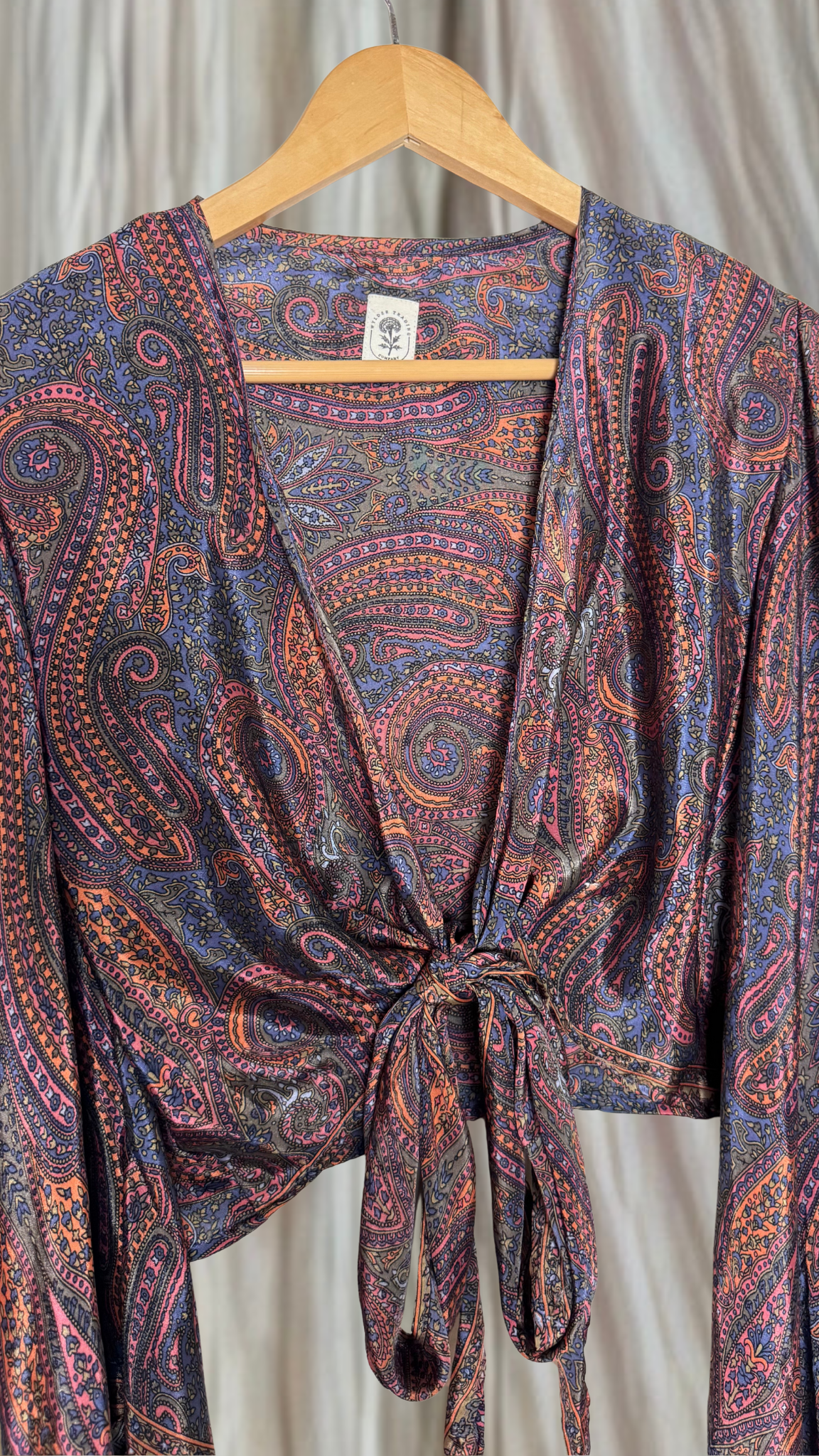 Bell Sleeve Silk Wrap Tie Top 002