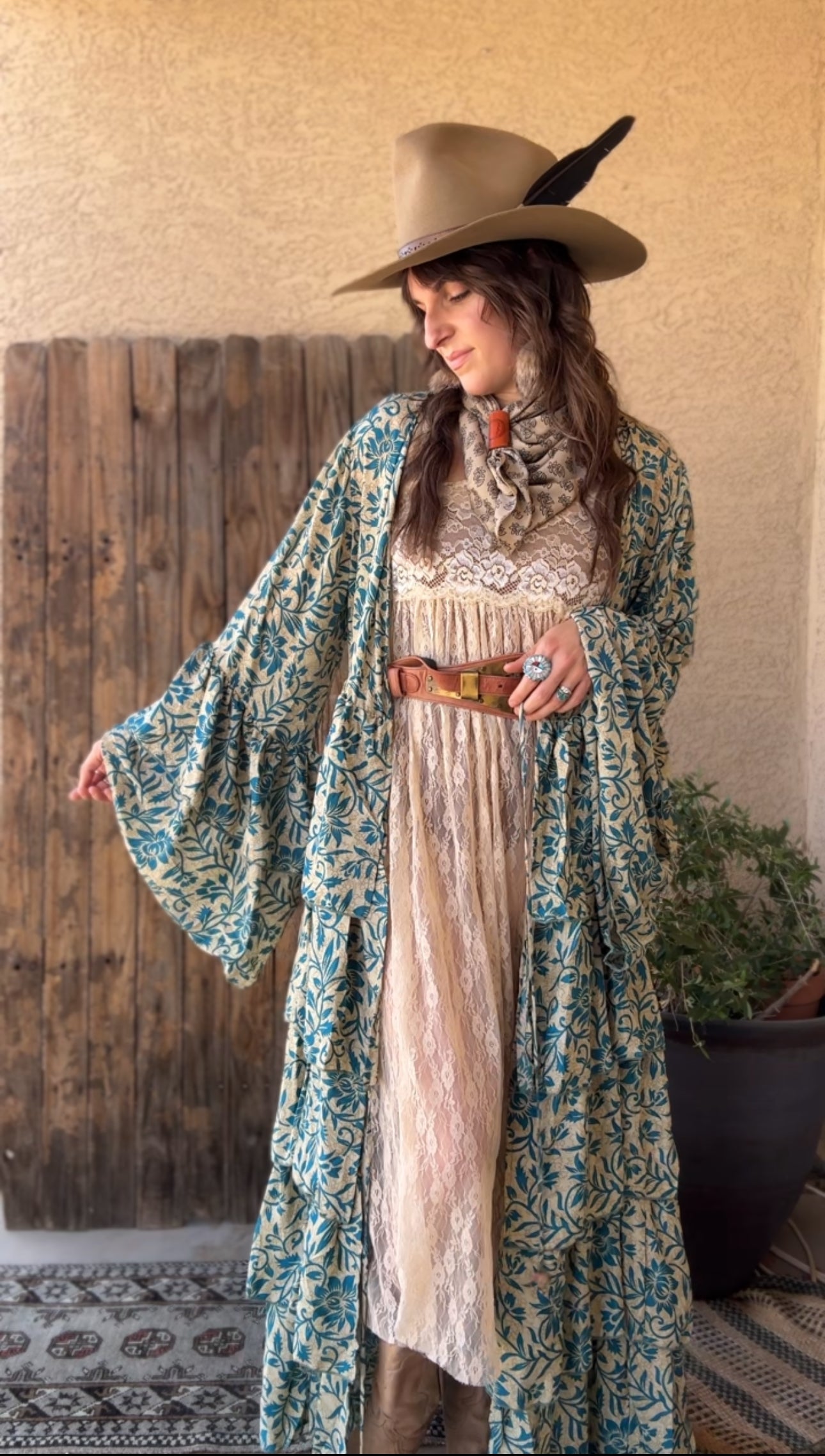 Silk Long Ruffle Kimono - 007 Wylder Trading Co. Silk Long Ruffle Kimono - 007 Wylder Trading Co.