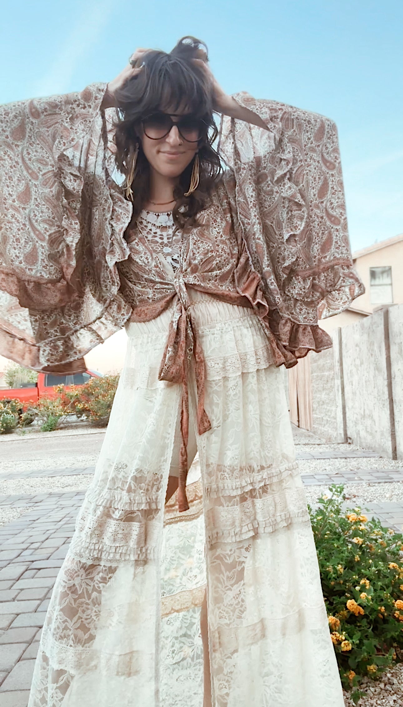 Bell Sleeve Silk Wrap Tie Top 001