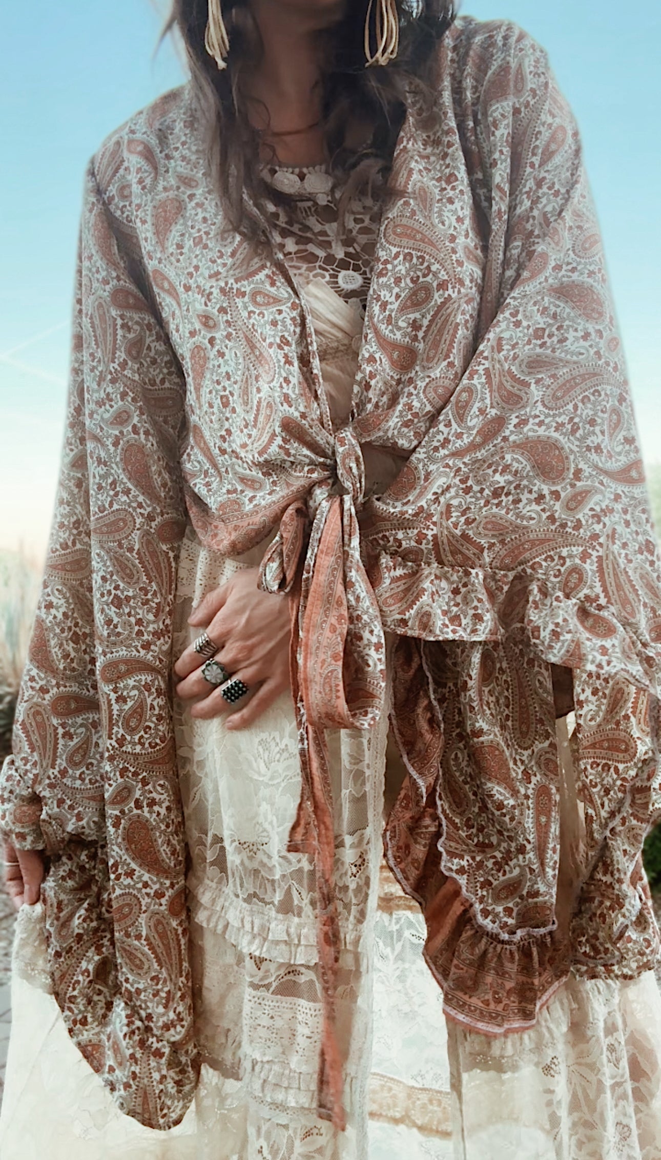 Bell Sleeve Silk Wrap Tie Top 001