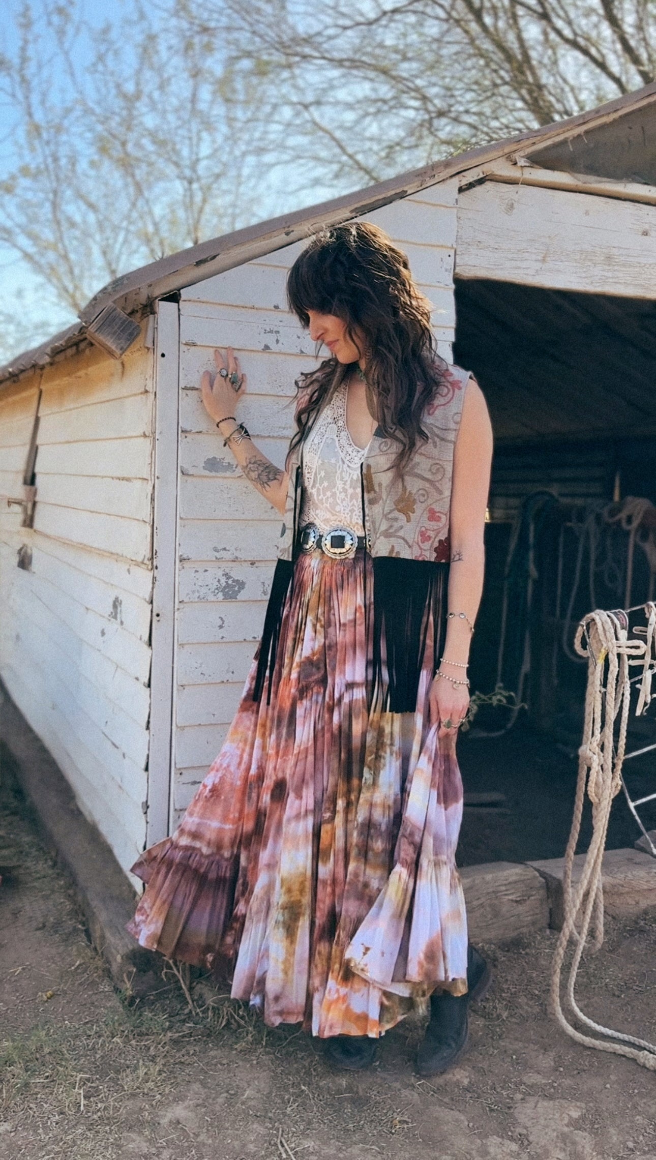 Artisan Textile Vest (Long Fringe - Tan) 003