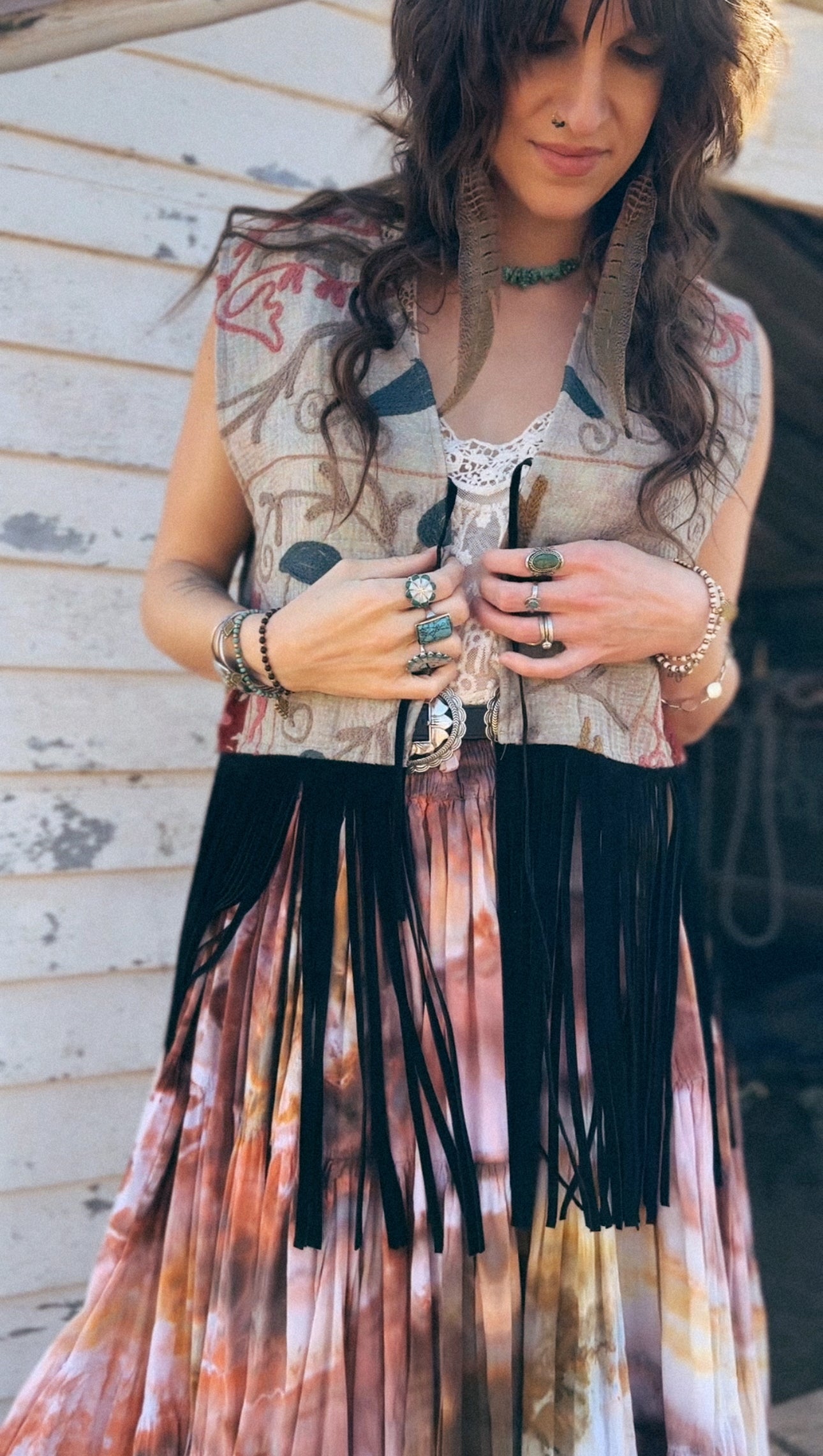 Artisan Textile Vest (Long Fringe - Tan) 003