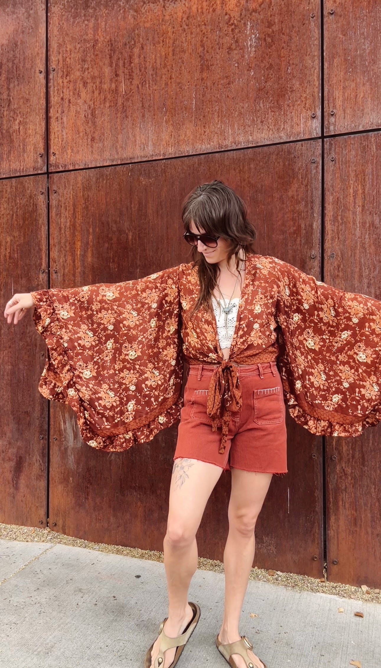Bell Sleeve Silk Wrap Tie Top 001