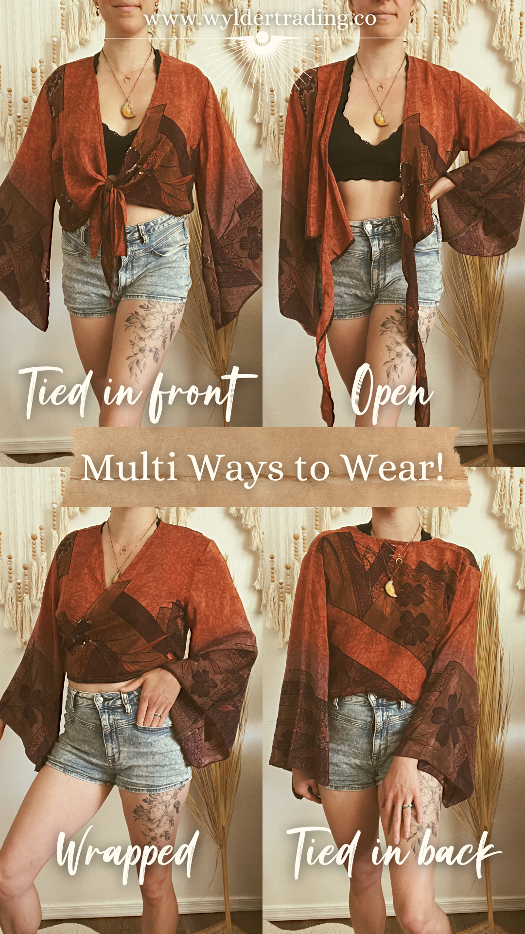 Bell Sleeve Silk Wrap Tie Top 001