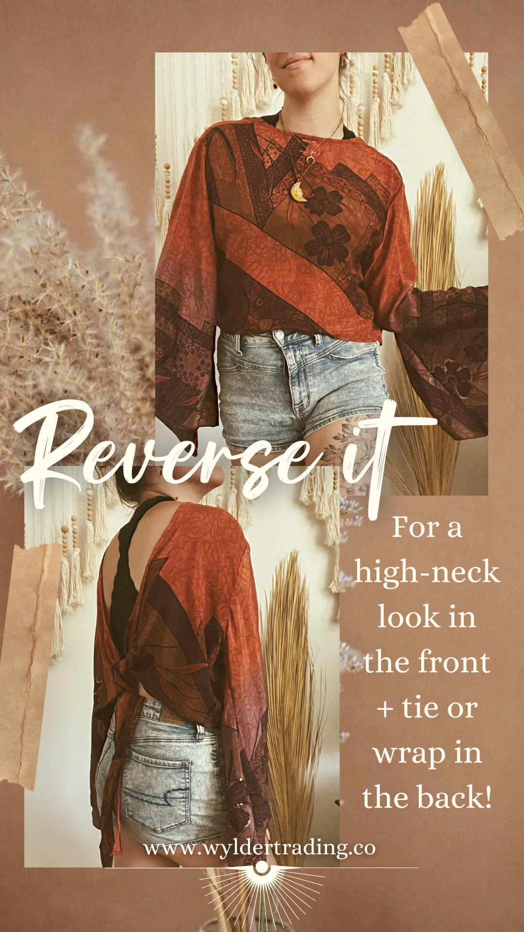 Bell Sleeve Silk Wrap Tie Top 001