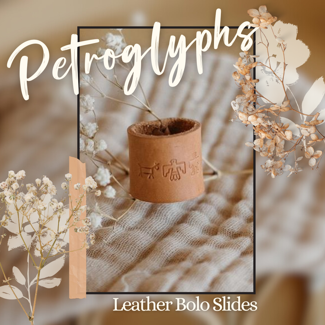 Stamped Leather Bolo Slide - Petroglyphs