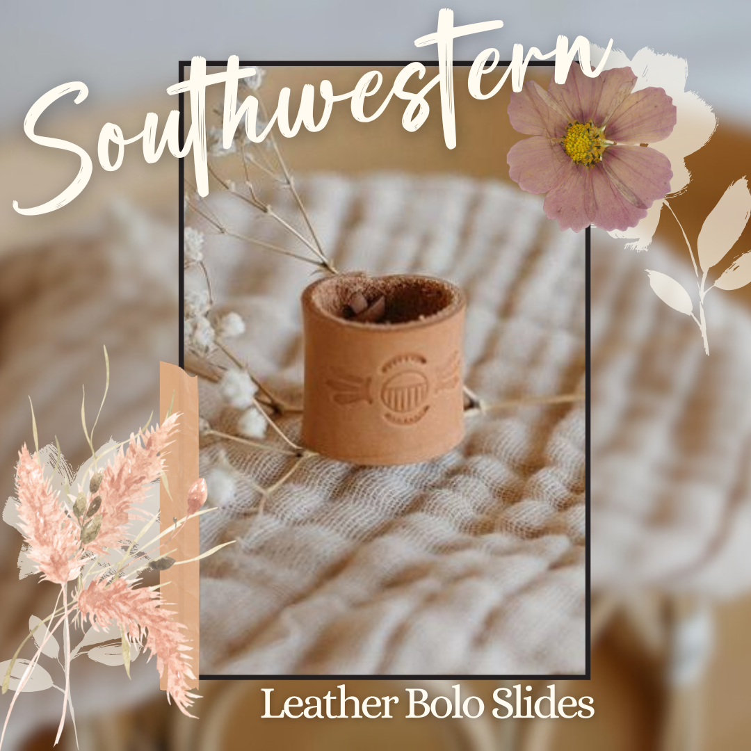 Stamped Leather Bolo Slide - Southwestern