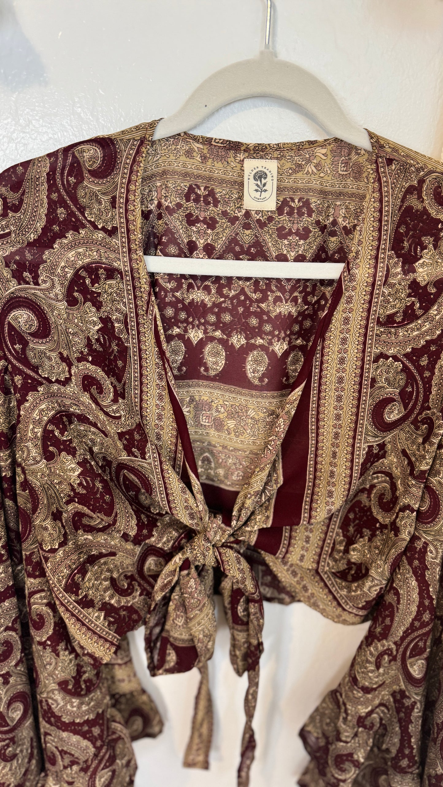 Bell Sleeve Silk Wrap Tie Top 007