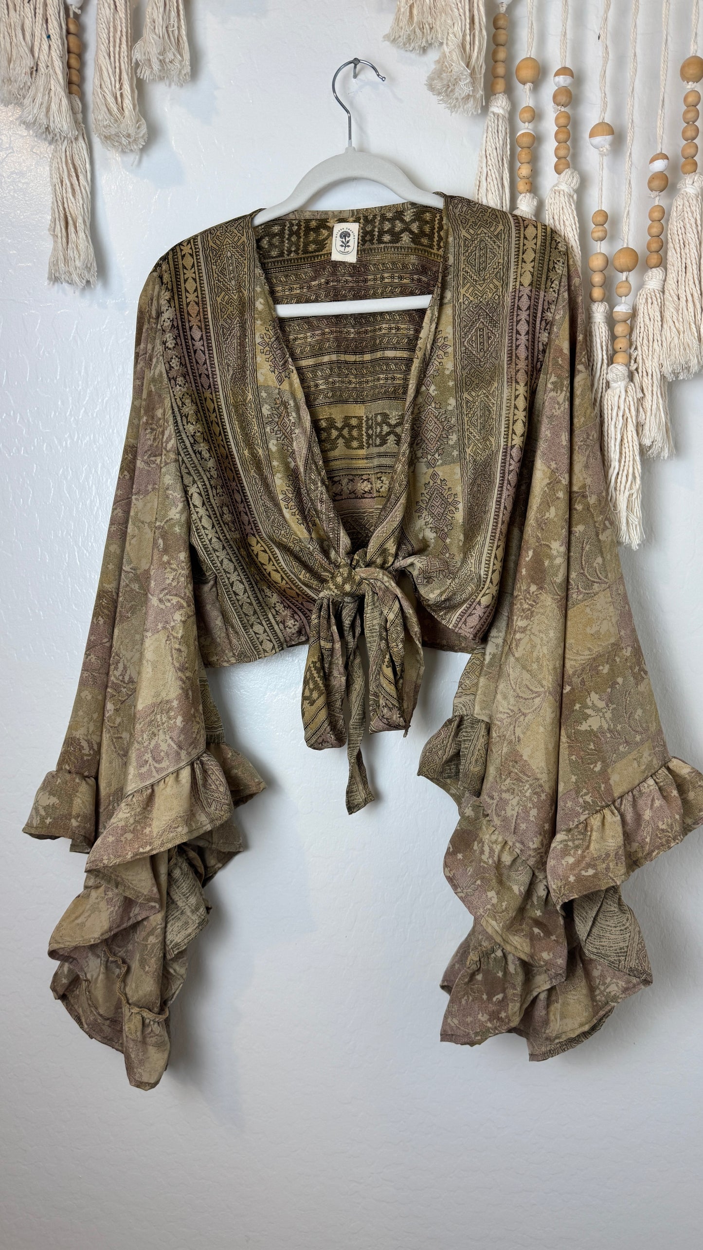 Bell Sleeve Silk Wrap Tie Top 015