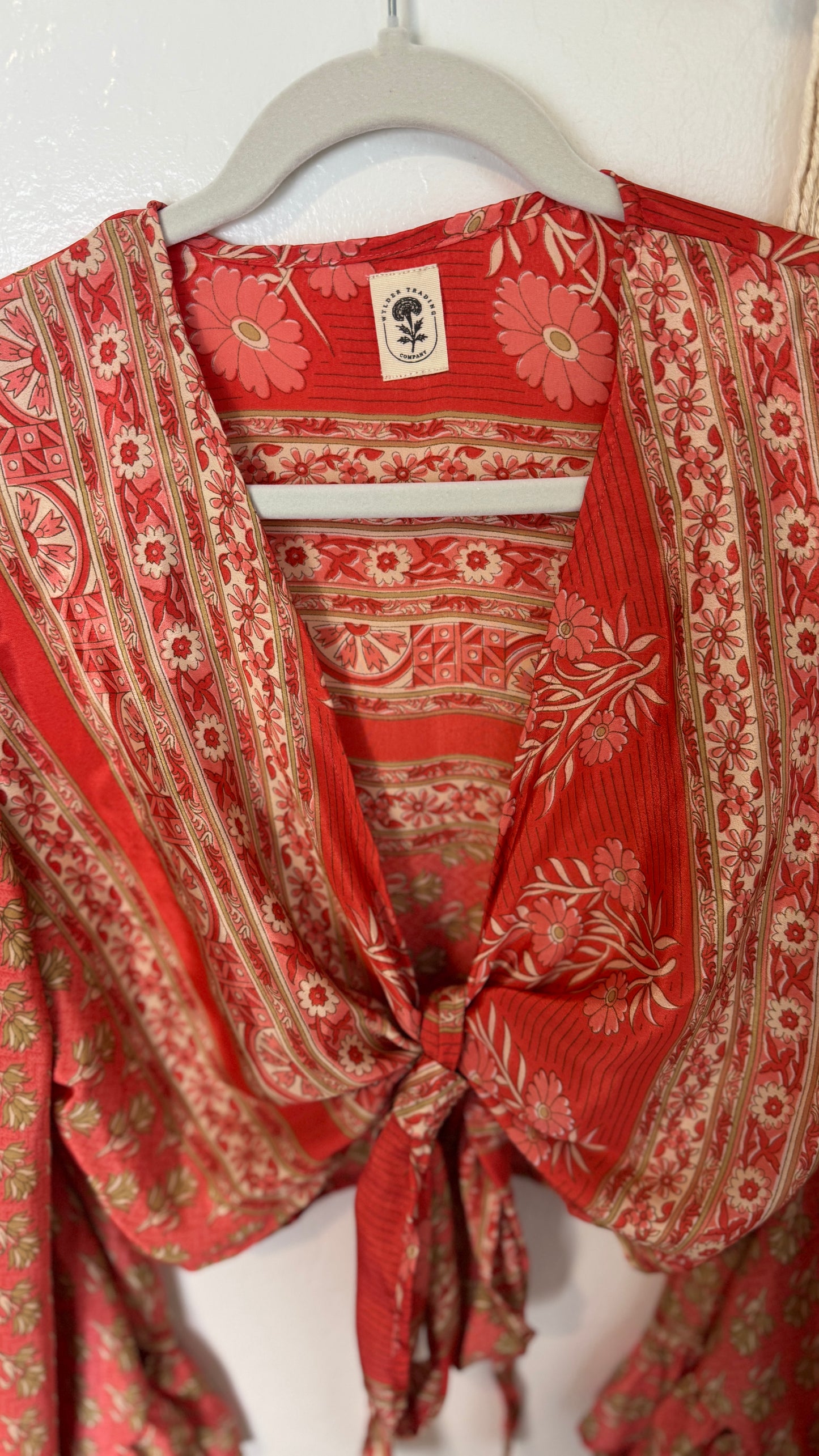 Bell Sleeve Silk Wrap Tie Top 023
