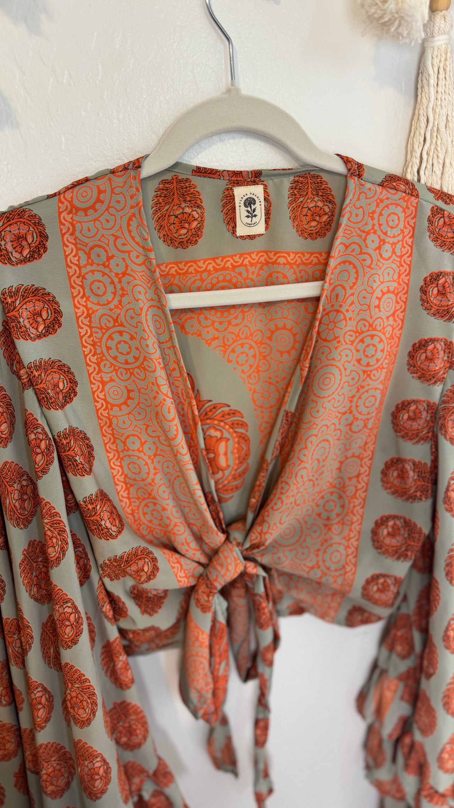 Bell Sleeve Silk Wrap Tie Top 012