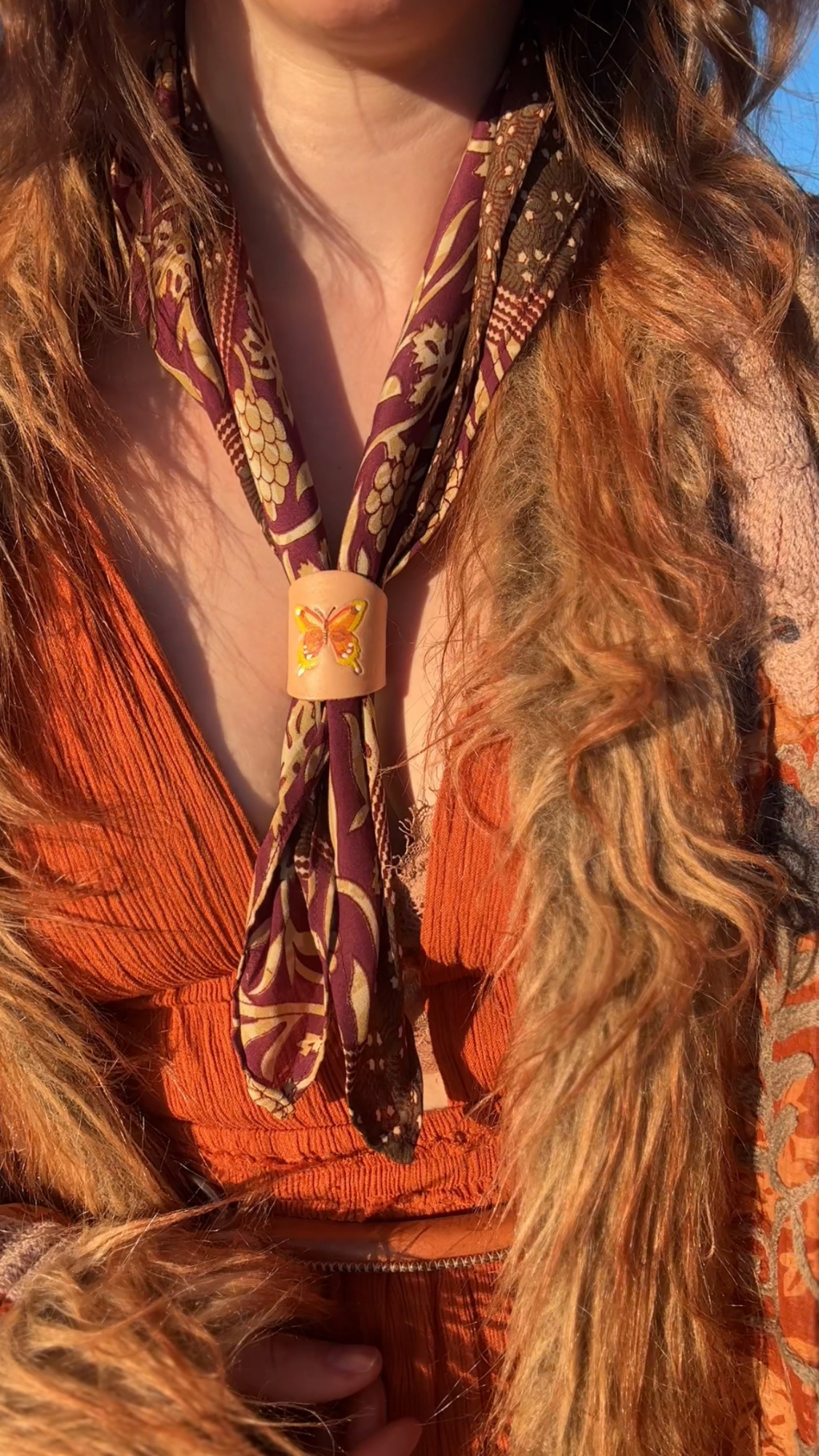 Leather Handcrafted Bolo Slide - Butterfly