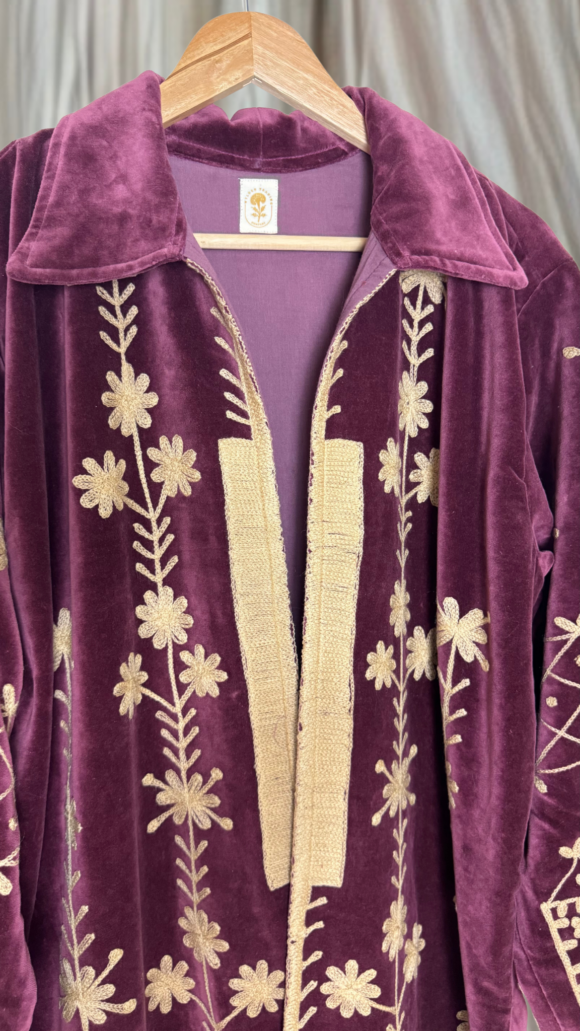 Velvet Duster Trench Coat (Plum w/ Beige Stitching)