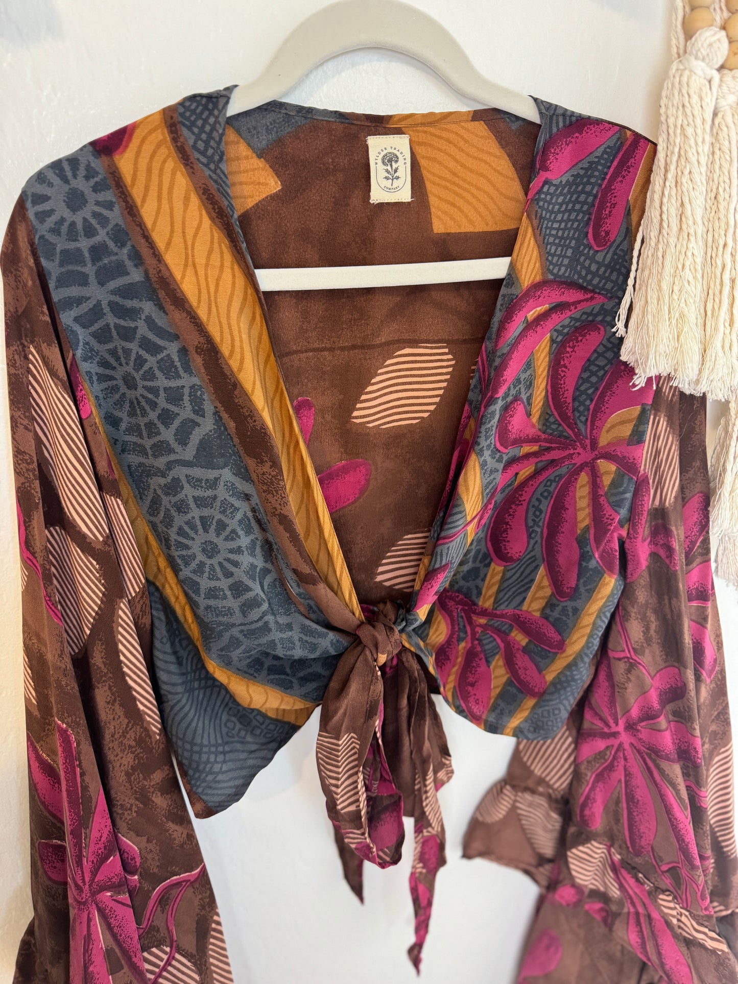 Bell Sleeve Silk Wrap Tie Top 009