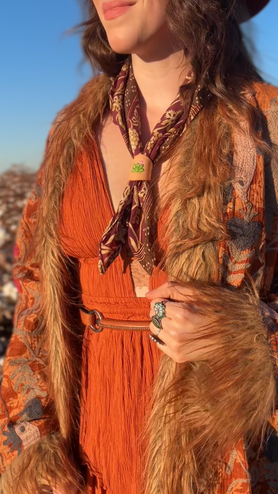 Leather Handcrafted Bolo Slide - Cactus Blossom