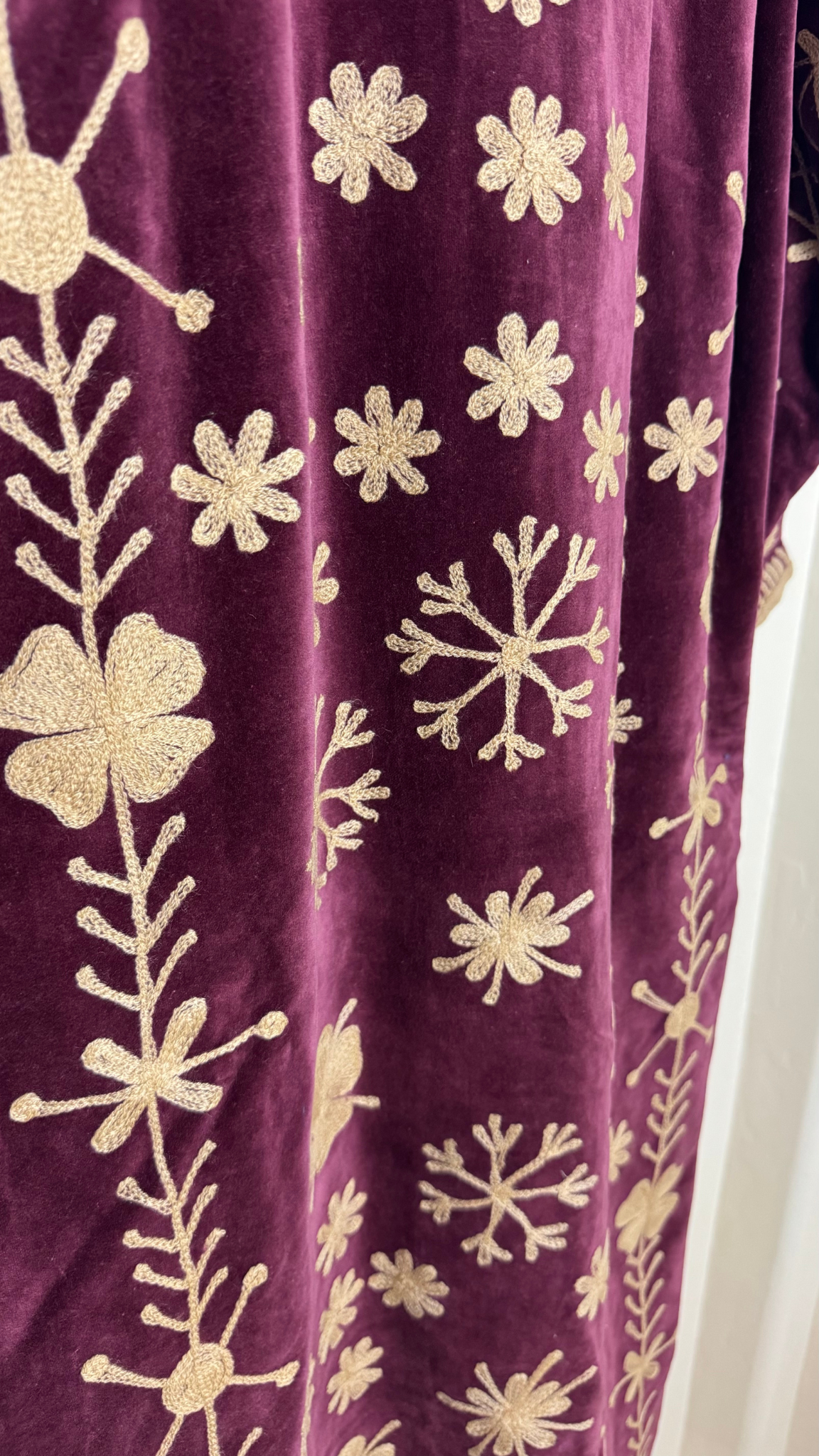 Velvet Duster Trench Coat (Plum w/ Beige Stitching)