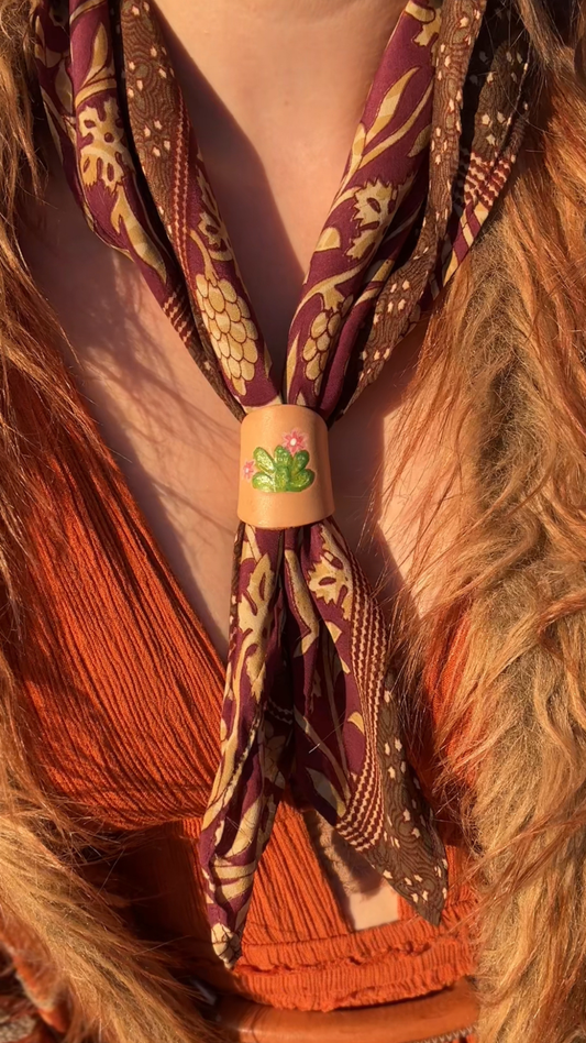 Leather Handcrafted Bolo Slide - Cactus Blossom