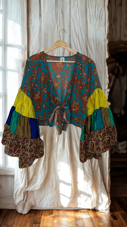 Thunderstruck ⚡ Silk Wrap Tie Top 056
