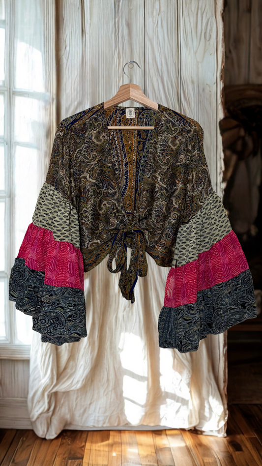 Thunderstruck ⚡ Silk Wrap Tie Top 054
