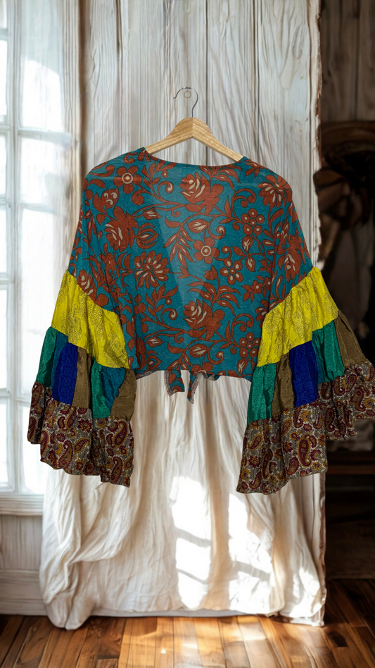 Thunderstruck ⚡ Silk Wrap Tie Top 056