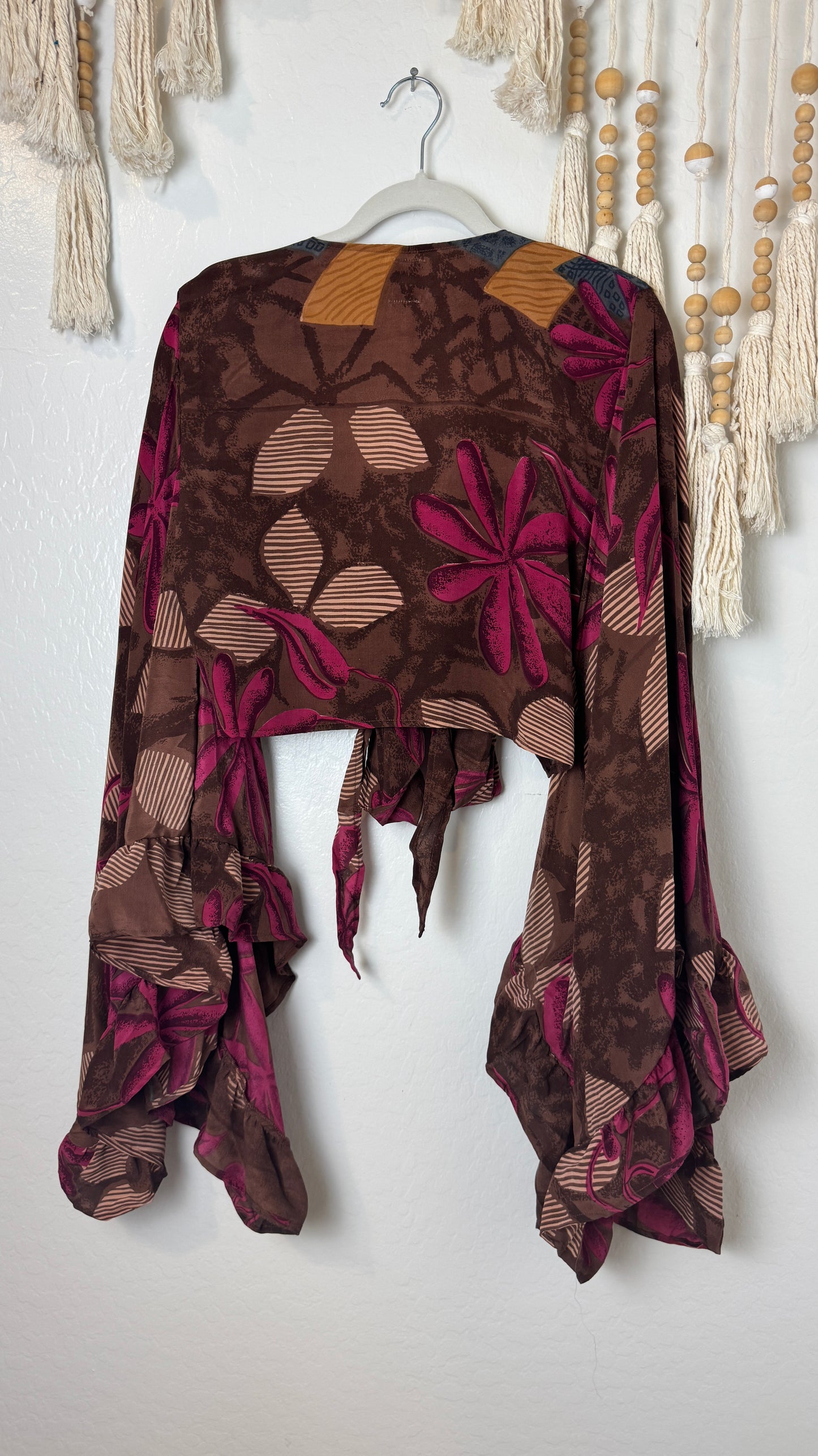 Bell Sleeve Silk Wrap Tie Top 009