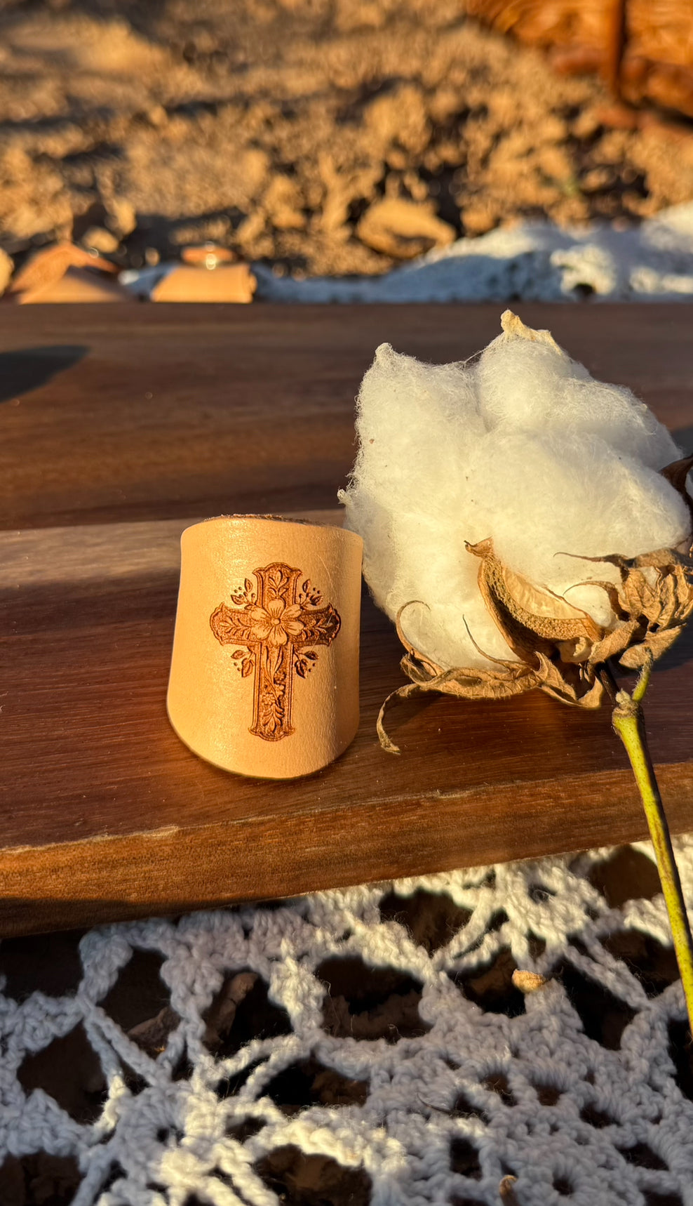 Leather Handcrafted Bolo Slide - Cross