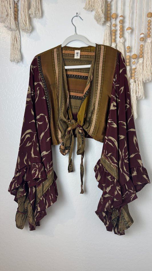 Bell Sleeve Silk Wrap Tie Top 006