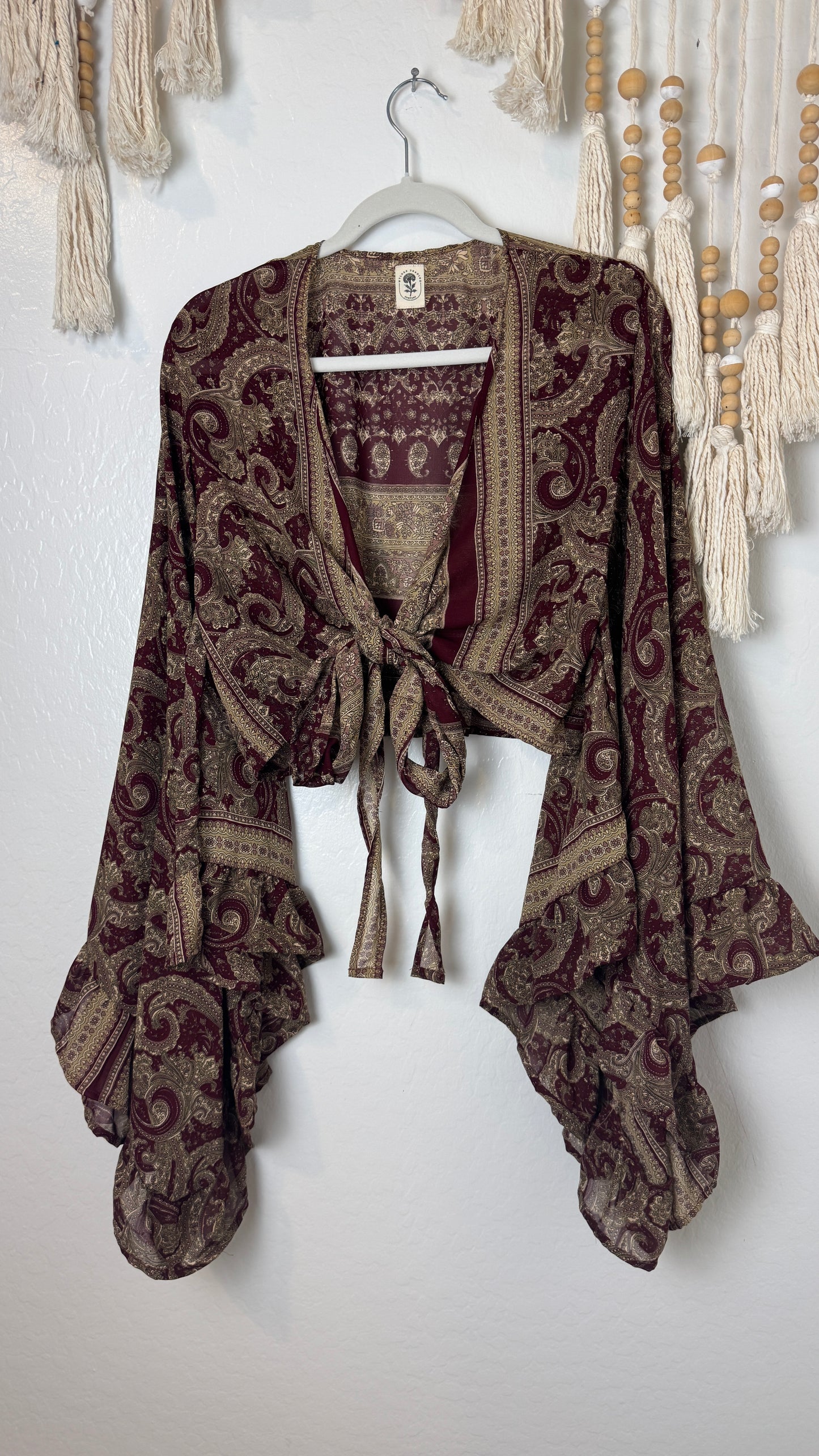 Bell Sleeve Silk Wrap Tie Top 007