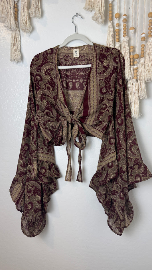 Bell Sleeve Silk Wrap Tie Top 007