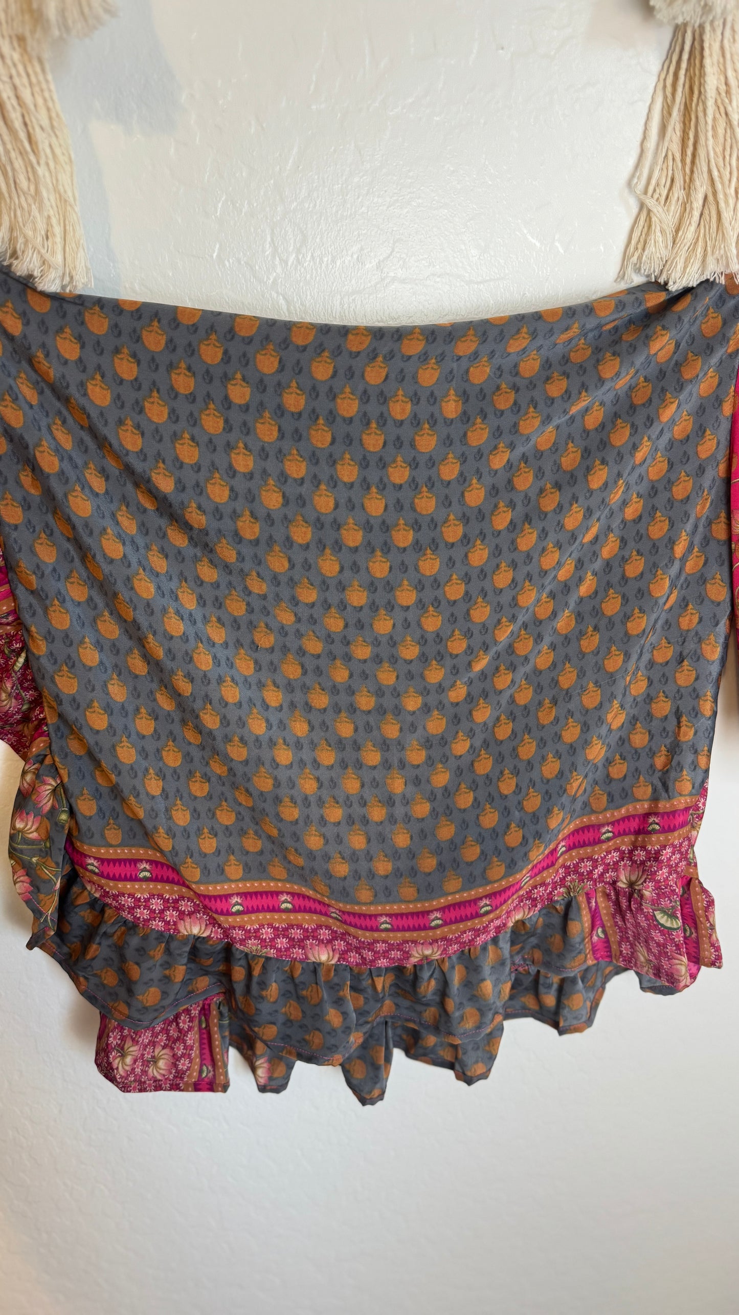 Bell Sleeve Silk Wrap Tie Top 024