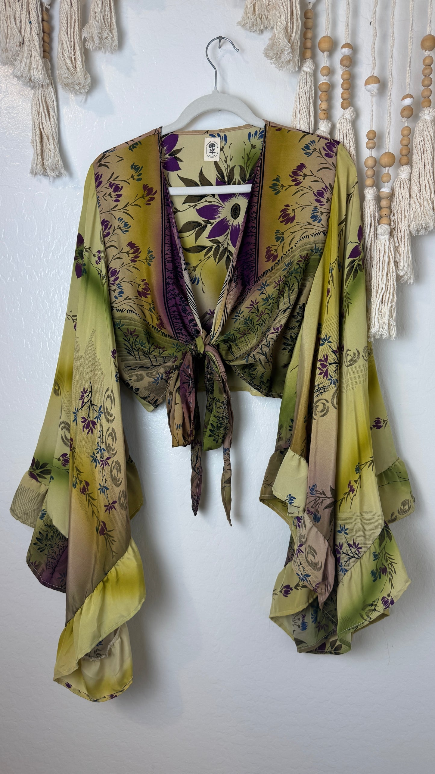 Bell Sleeve Silk Wrap Tie Top 016