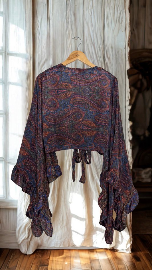 Bell Sleeve Silk Wrap Tie Top 002