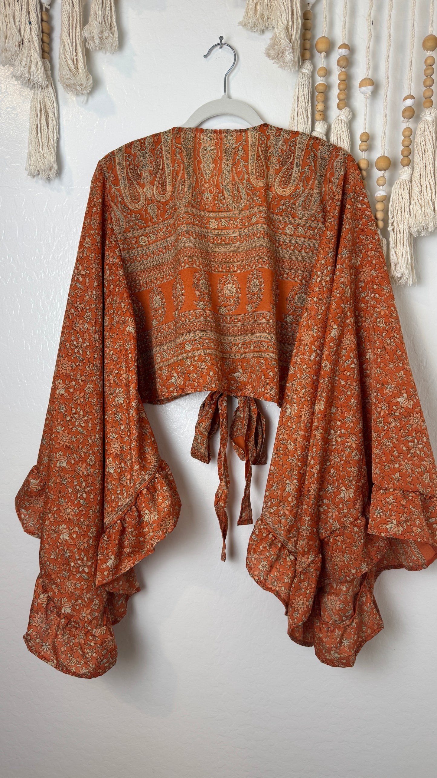 Bell Sleeve Silk Wrap Tie Top 011