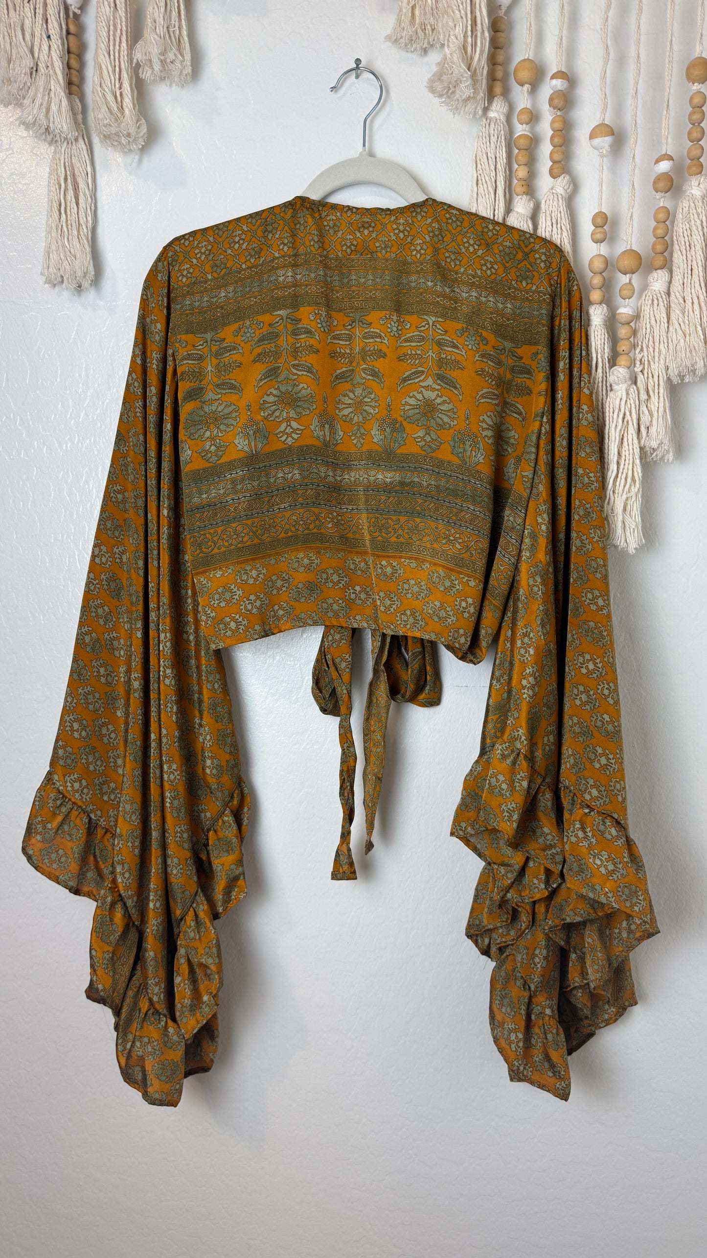 Bell Sleeve Silk Wrap Tie Top 013