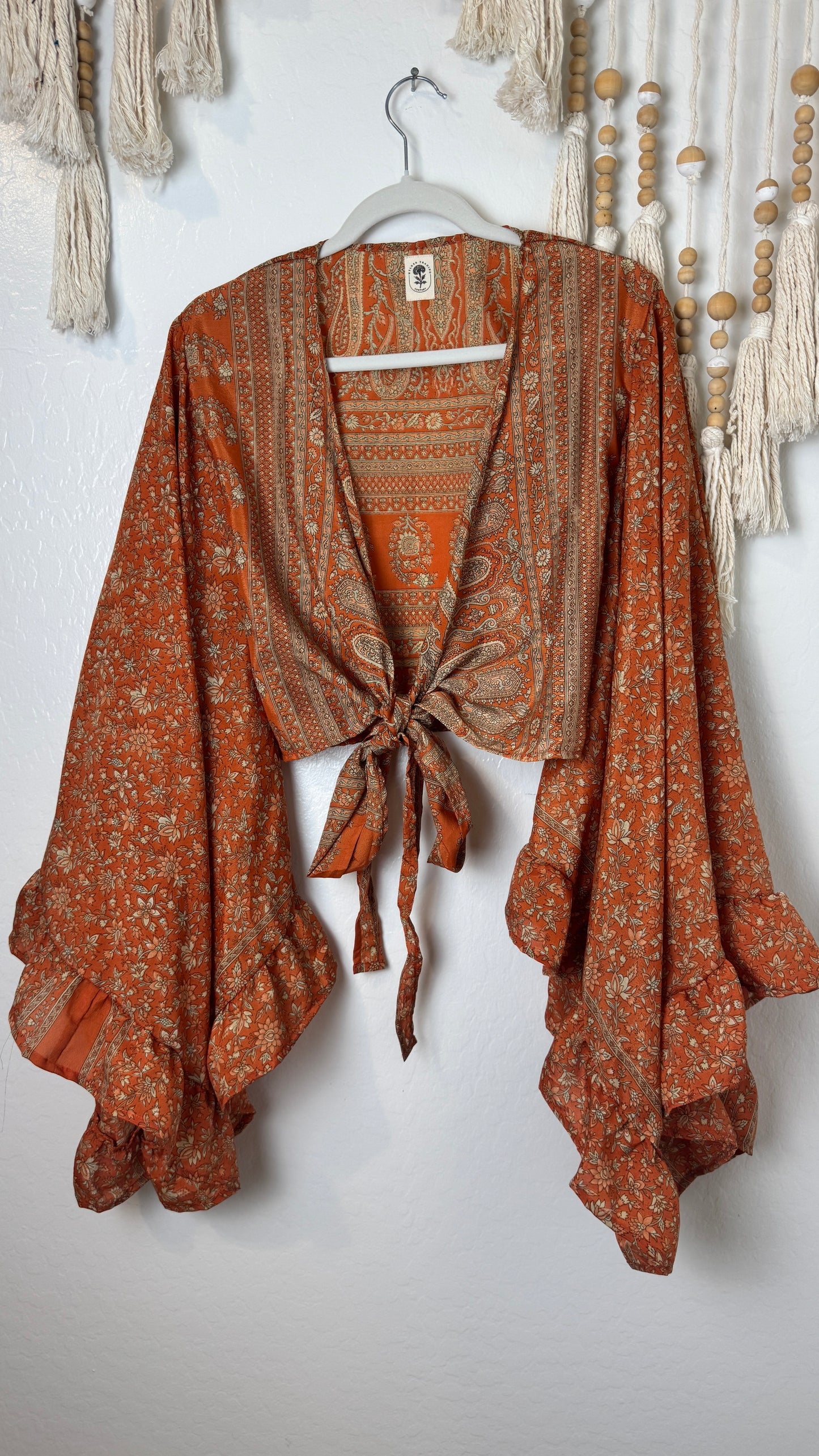 Bell Sleeve Silk Wrap Tie Top 011