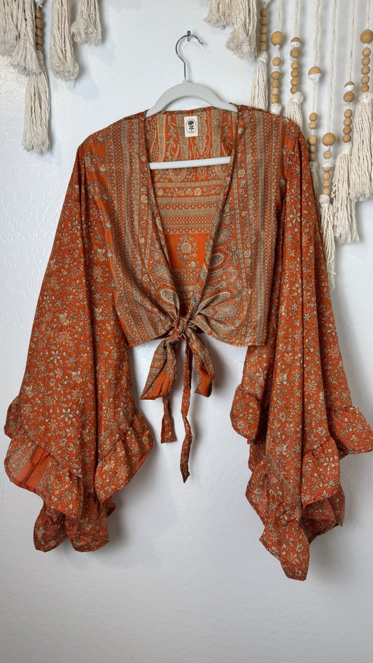 Bell Sleeve Silk Wrap Tie Top 011