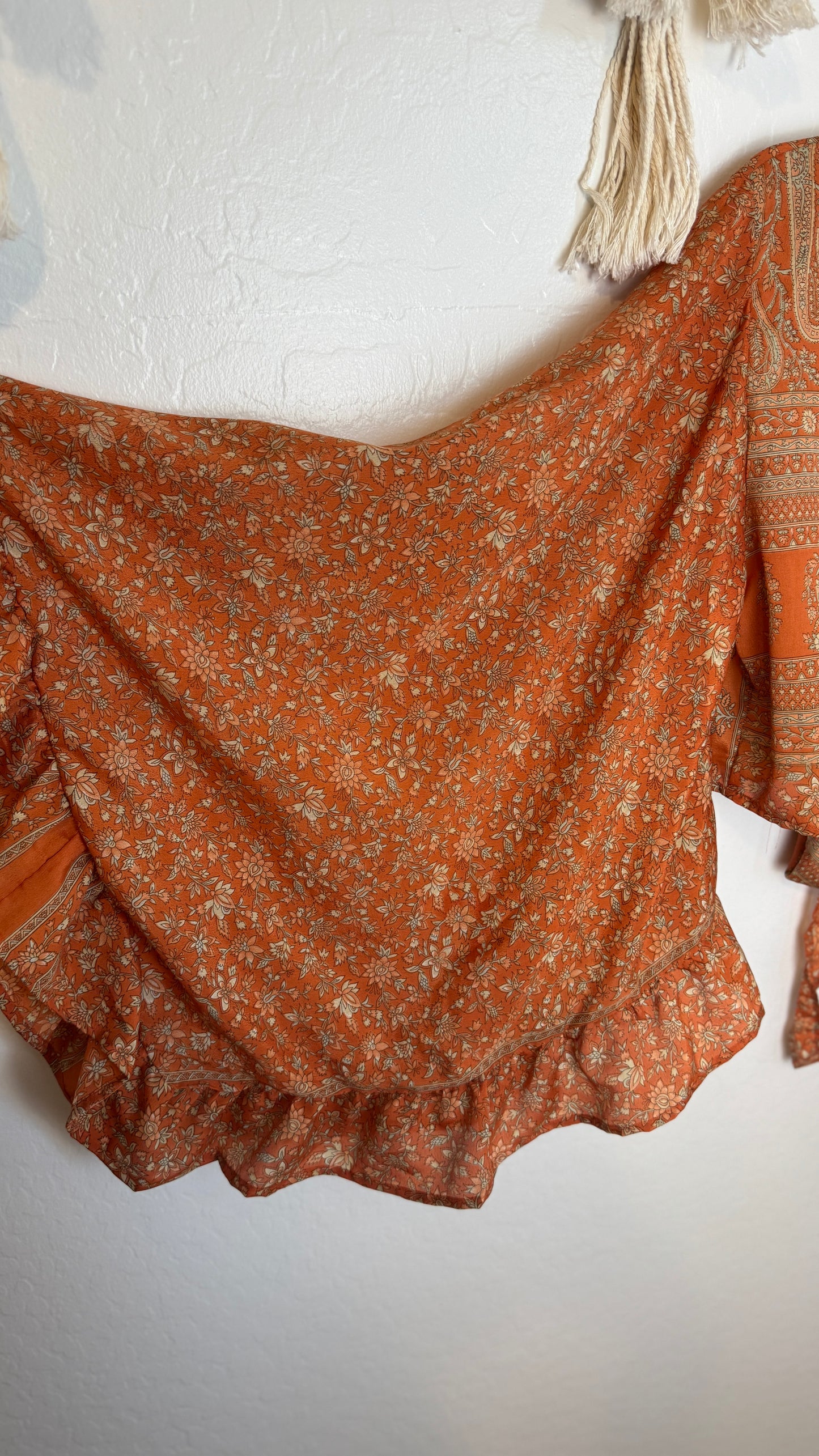 Bell Sleeve Silk Wrap Tie Top 011