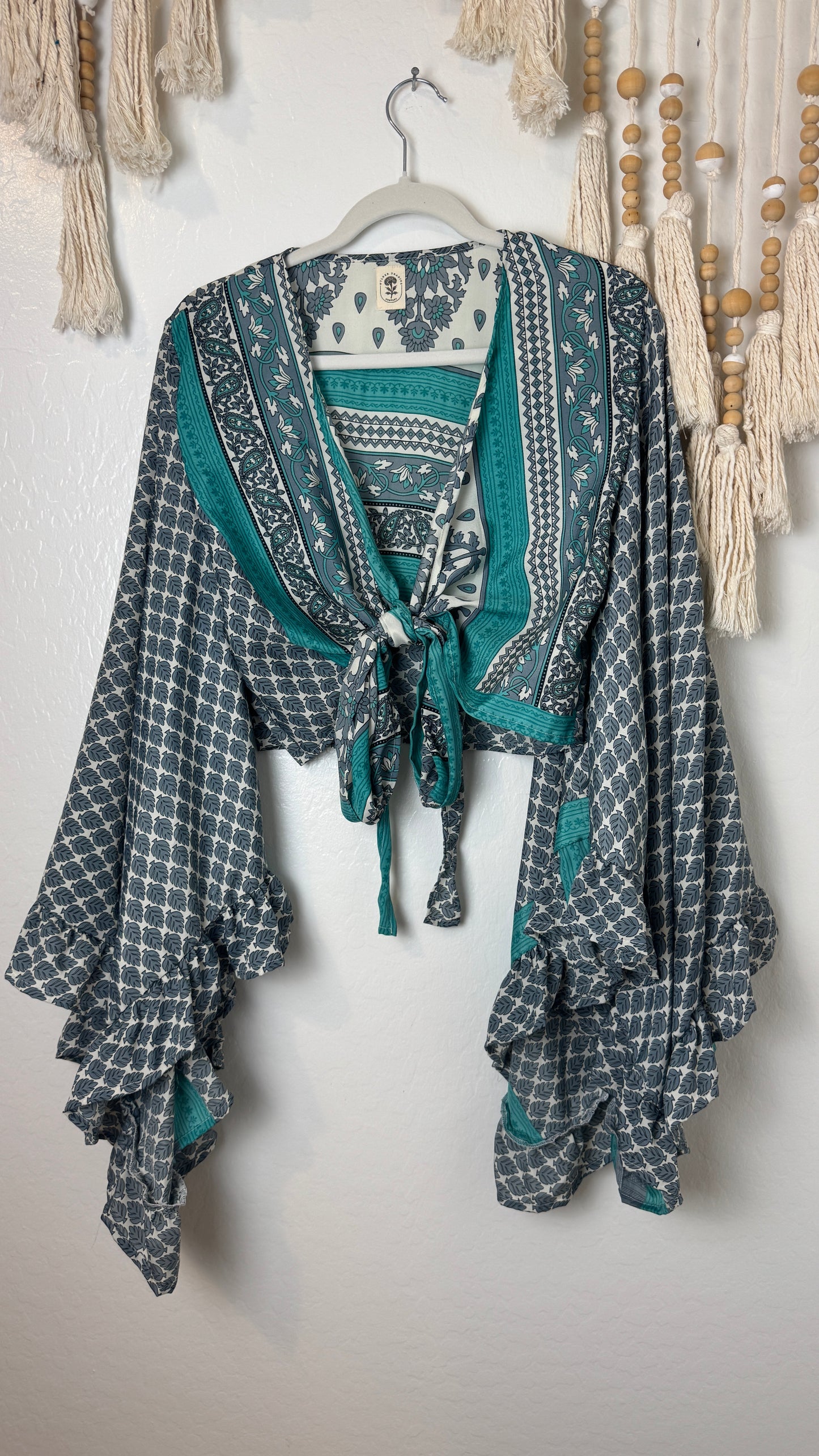 Bell Sleeve Silk Wrap Tie Top 022