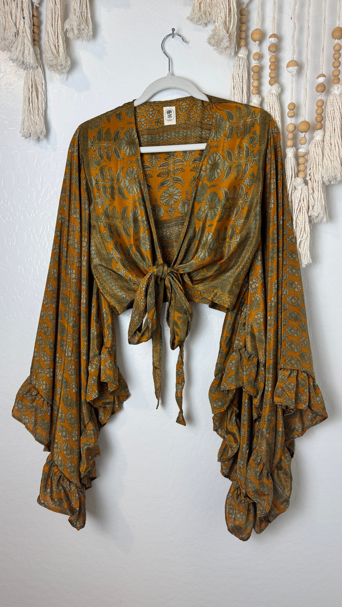 Bell Sleeve Silk Wrap Tie Top 013