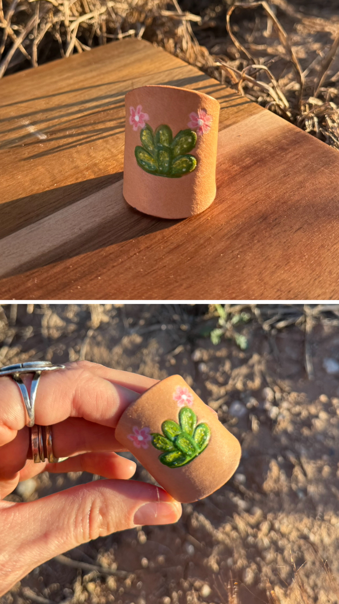 Leather Handcrafted Bolo Slide - Cactus Blossom