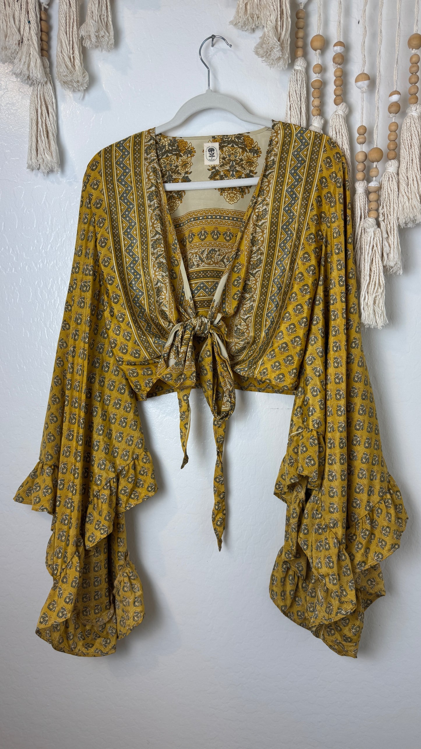Bell Sleeve Silk Wrap Tie Top 014