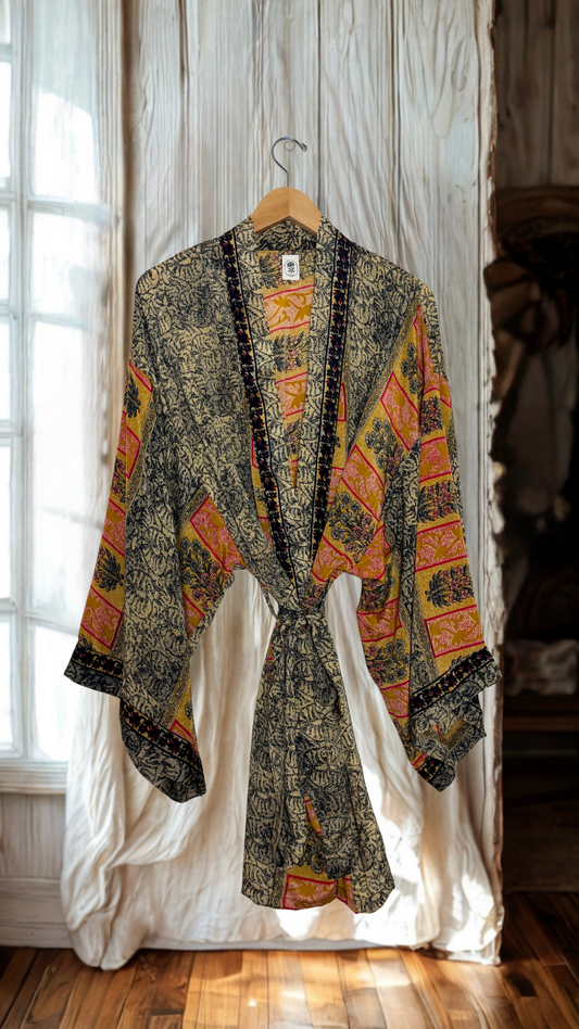 Creosote Sari Silk Kimono 025