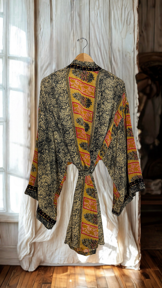 Creosote Sari Silk Kimono 025