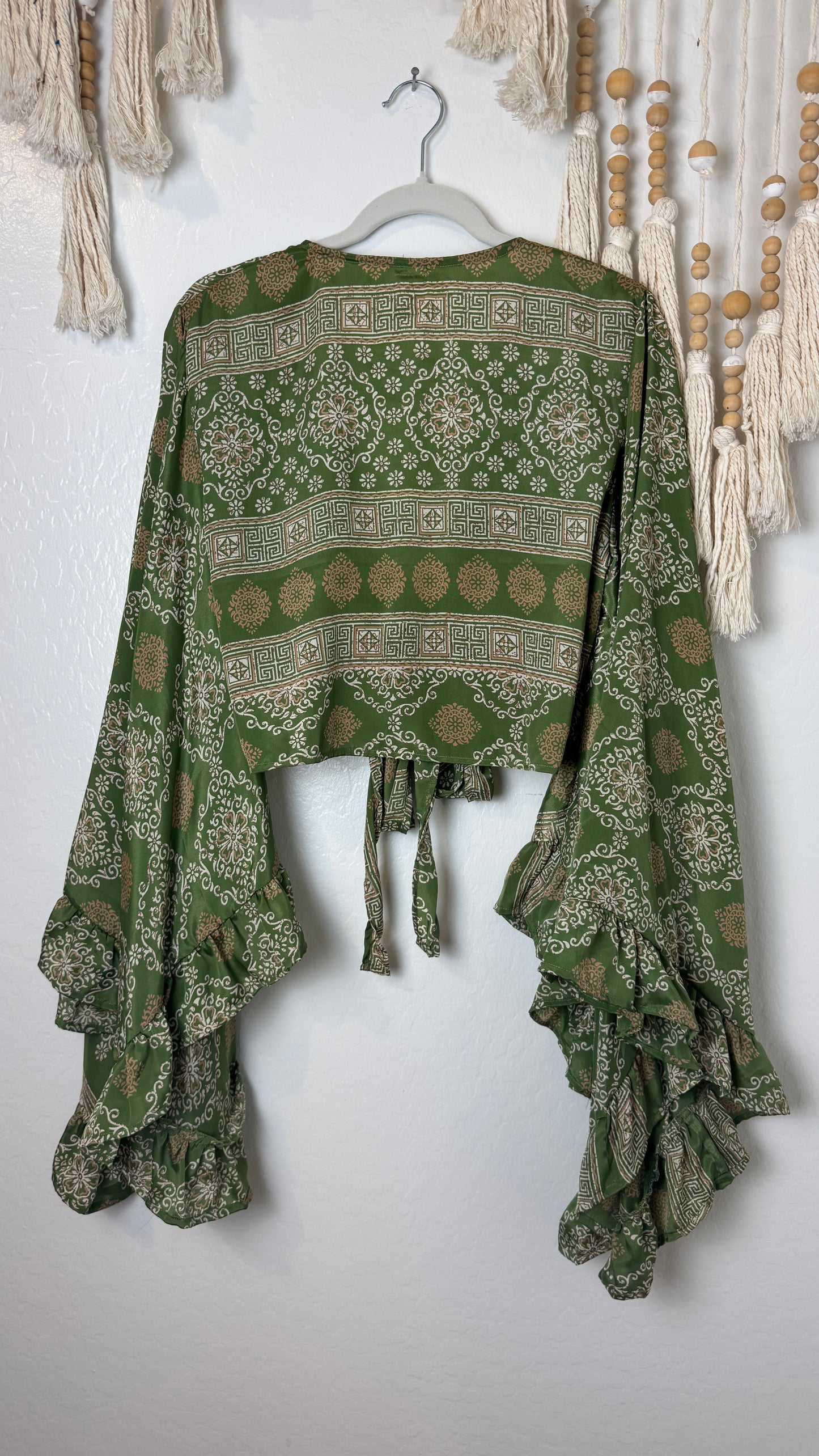 Bell Sleeve Silk Wrap Tie Top 018